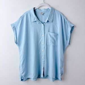 Orvis Linen Blend Button Down Shirt Womens Aqua Blue XL Coastal Preppy Resort